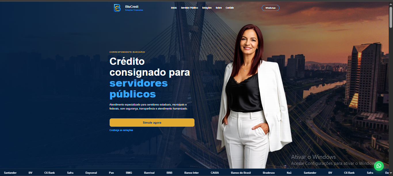 Página inicial do site BluCredi Soluções Financeiras