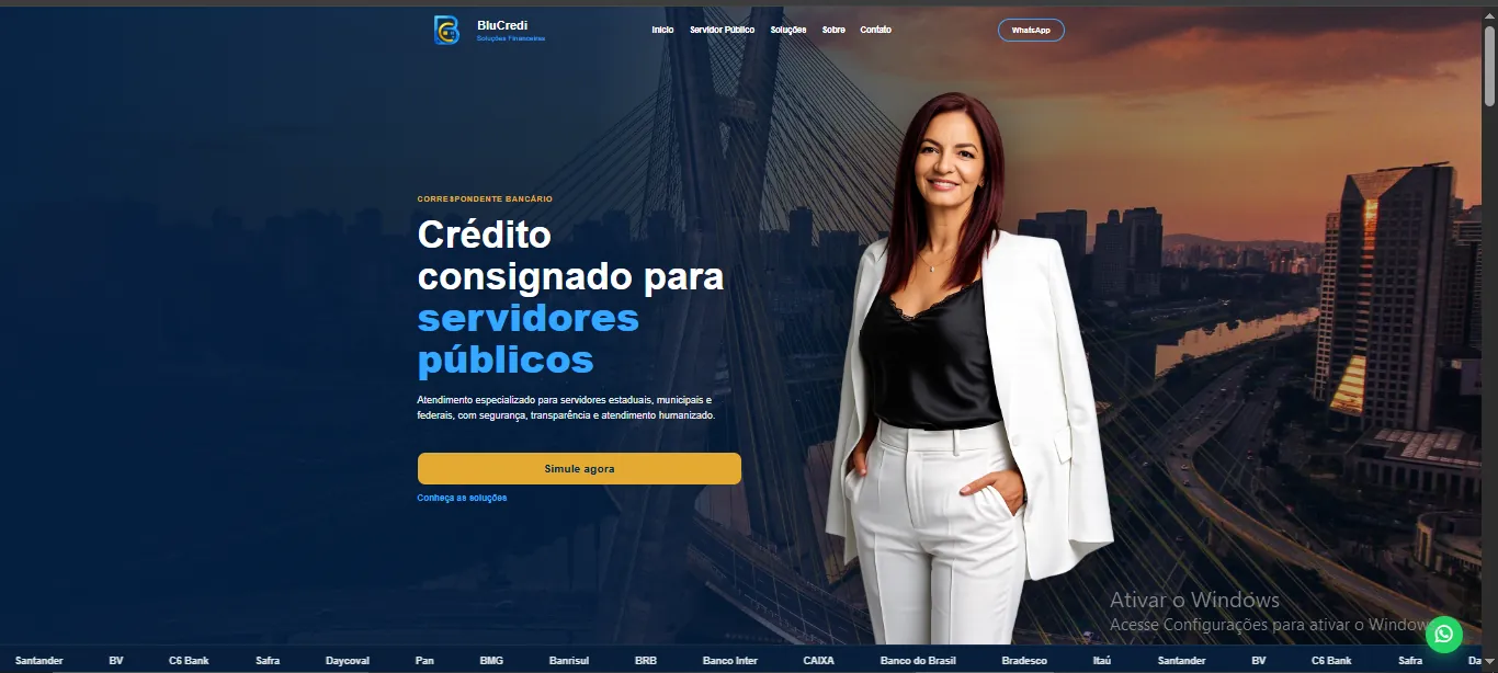 Página inicial do site BluCredi Soluções Financeiras